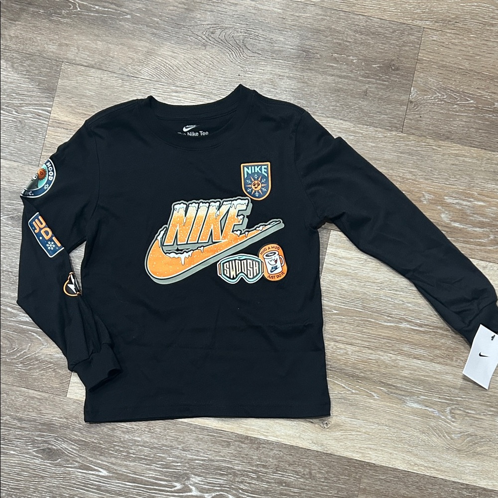 NEW Nike Kids Black and Orange Long Sleeve Tee